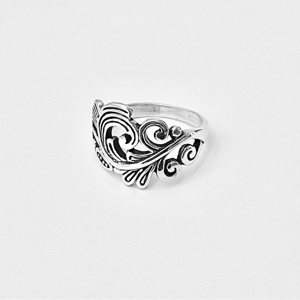 Sterling Silver Swirly Leaf Ring, Statement Ring,… - image 3